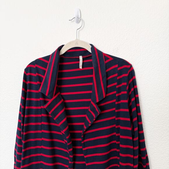 [Olivia Moon] Red Navy Striped Open Front Knit Blazer Jacket 3/4 Sleeves Size XL - Picture 3 of 11